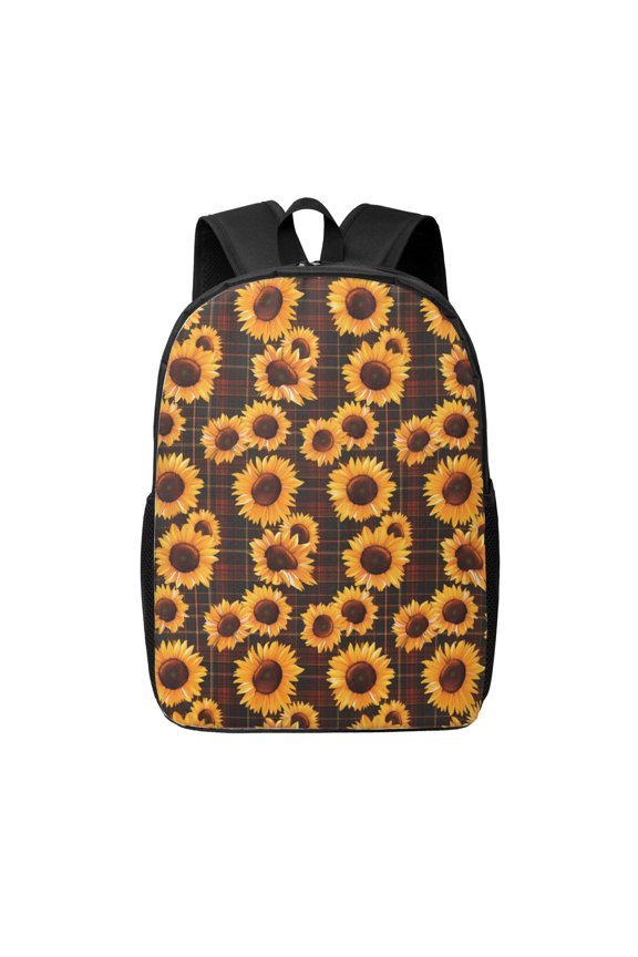 Red Black Plaid Sunflower print Travel Backpack, Large Computer Backpack for Men Women, College School Rucksack Book Bag