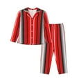 thumbnail image 1 of Xecao Red Black and White Serape Blanket Stripes Print Women Pajamas Set Soft Sleepwear Pjs long Sleeve Button Down Nightwear with Long Pants-Small, 1 of 7