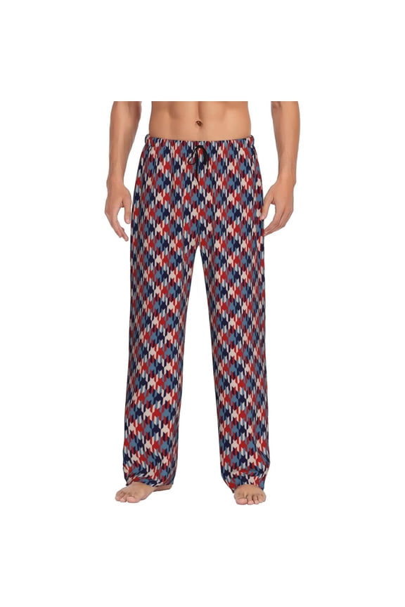 Red Blue Checked Print Men's Straight Lounge Pajama Pants - The Ultimate in Comfortable Sleepwear-Medium
