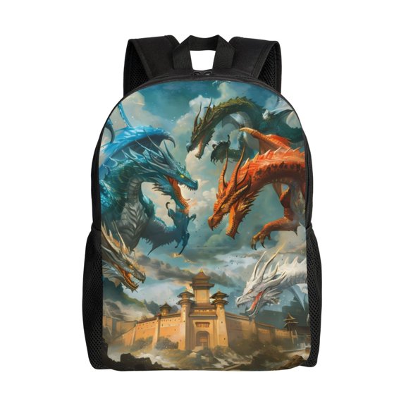 Xecao Red Blue Dragon Battle Epic Print School Backpack with Laptop Compartment Small Travel Laptop Backpack for Women Men Waterproof College Backpack Simple School Bag