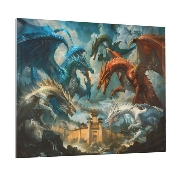 Xecao Red Blue Dragon Battle Epic for Waterproof Framed Canvas Art - Modern Home Decor with Real Wood Frame for Gifting and Interior Design,Horizontal