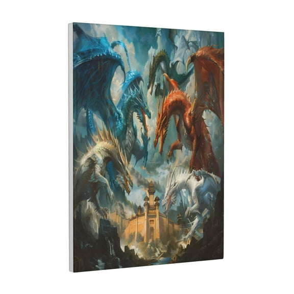 Xecao Red Blue Dragon Battle Epic for Ready-to-Hang Canvas Art 12x16 Inches - Waterproof HD Print Solid Wood Frame for Gifting,Vertical