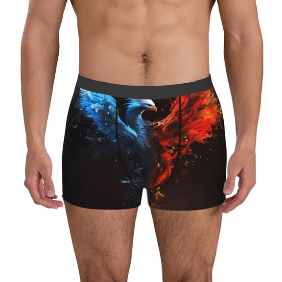 Xecao Red And Blue Fire Bird Print Men's Underwear Boxer Briefs Pack - Your ComfortSoft, Moisture-Wicking, and Breathable Choice for Men's Underwear-Small
