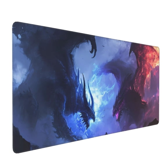 Xecao Red And Blue Fire Dragon Print Large Mouse Pad, 16x35.5in Mousepad, Professional Non-Slip Rubber Base Big Mouse Pad, Mouse Pad for Gaming & Office Full Desk Mouse Pad