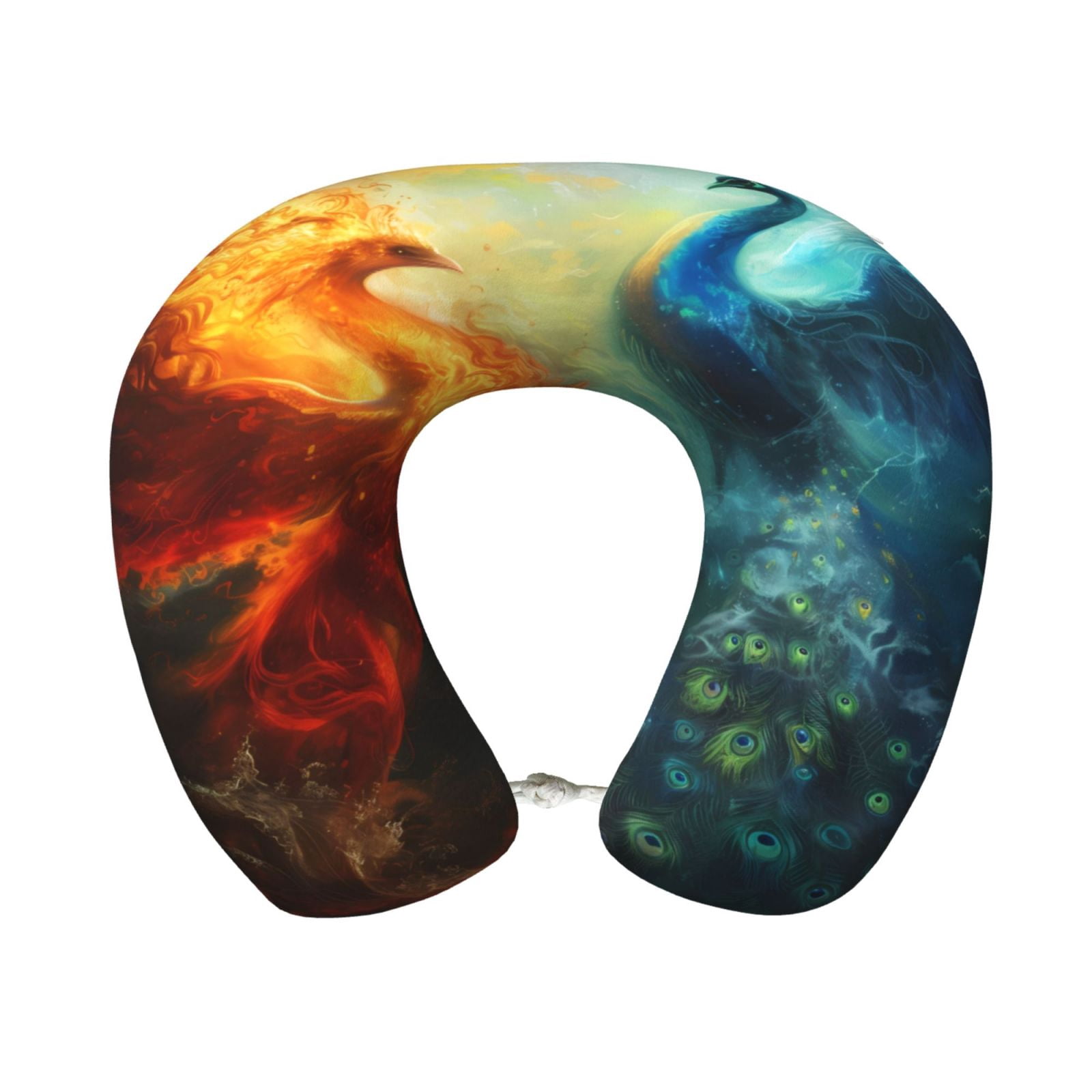 Xecao Red And Blue Fire Peacock Print Memory Foam Cervical Neck Pillow Versatile U-Shaped Pillows for Home,Office,Camping,Travelling,Soft Washable Cover