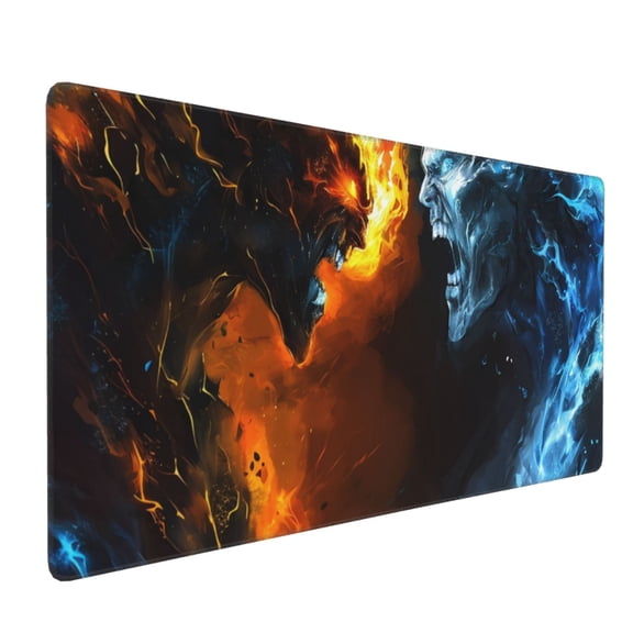 Xecao Red And Blue Fire Skull Warrior Print Large Mouse Pad, 16x35.5in Mousepad, Professional Non-Slip Rubber Base Big Mouse Pad, Mouse Pad for Gaming & Office Full Desk Mouse Pad
