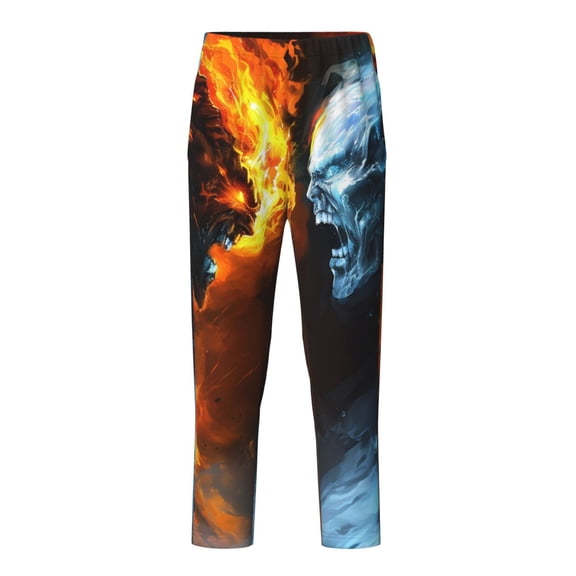 Xecao Red And Blue Fire Skull Warrior Print Teenagers' Pajama Pants Long Sleep Pants Soft Elastic Waist Pajama Bottoms Elastic waist with 2 Pockets 5-16 Years-Large