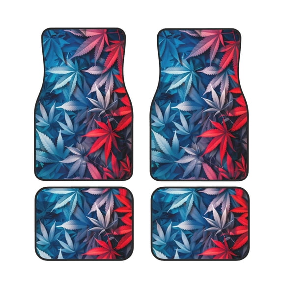 Xecao Red And Blue Leaves Print Car Foot Mat Set of 4 Pieces Neoprene All-Weather Dust-Proof Stain-resistantCar Interior Decorative mats Non-Slip Mats