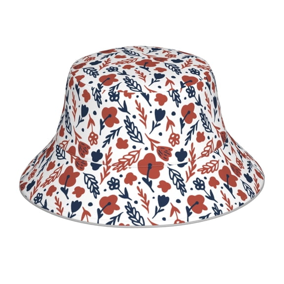 Xecao Red Blue Leaves Print Men and Women Night Reflective Hat Runner Cap Visor Bucket Hat Boonie Cap