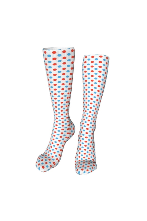 Red Blue Polka Dots Print Calf Socks Seamless Toe, Knee High Long Socks, Sports Socks Trouser Socks for Women and Men-One Size