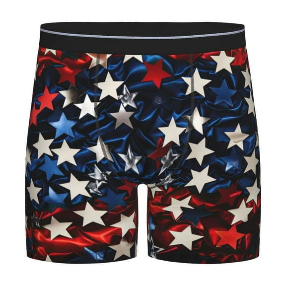 Xecao Red Blue White Stars Print Boxer Briefs for Men's Stretch Moisture-Wicking Underwear, Mid-Rise Classics breathable fabric