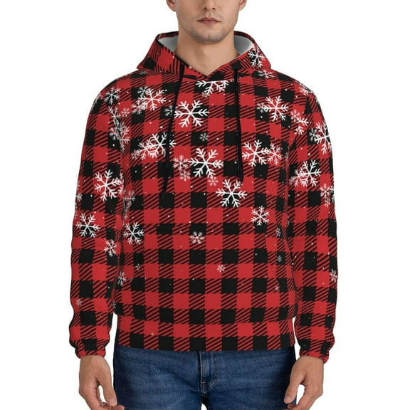 Xecao Red Buffalo Plaid Pattern Men's Adult Pullover Hoodie,Hooded Sweatshirt-X-Large