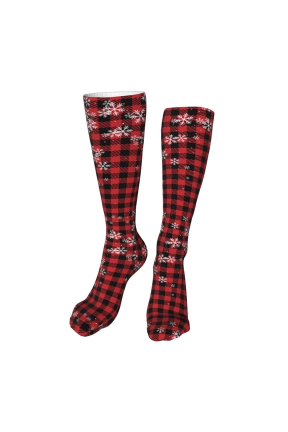 Red Buffalo Plaid Print Calf Socks Seamless Toe, Knee High Long Socks, Sports Socks Trouser Socks for Women and Men-One Size