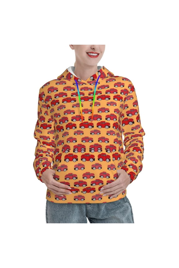 Red Cars Pattern Hoodies for Women Sweatshirts Long Sleeve Sweatshirts Pullover Outfits with Pocket-