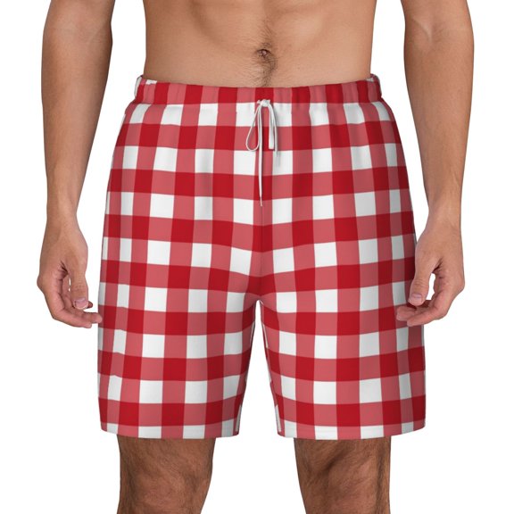 Xecao Red Checkboard for Men's Swimming Trunks Swim Trunks Quick Dry Swim Shorts with Mesh Lining Funny Swimwear Bathing Suits