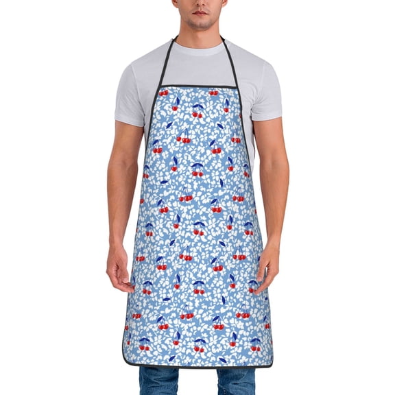 Xecao Red Cherries Print Funny BBQ Chef Aprons for Men Women,Adjustable Kitchen Cooking Aprons with Pocket Waterproof Oil Proof No Pilling Fading
