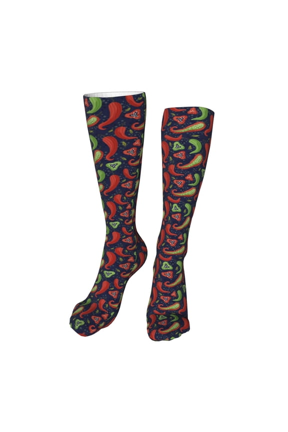 Red Chili Print Calf Socks Seamless Toe, Knee High Long Socks, Sports Socks Trouser Socks for Women and Men-One Size
