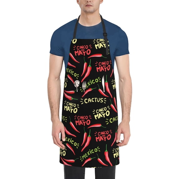 Xecao Red Chili Print Kitchen Cooking Aprons, Waterproof Adjustable Bib Aprons with 2 Pockets for Women Men Chef