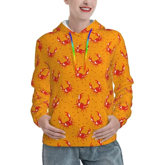 Xecao Red Crab Pattern Hoodies for Women Sweatshirts Long Sleeve Sweatshirts Pullover Outfits with Pocket-Medium