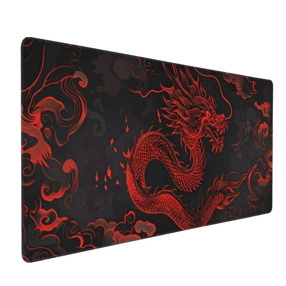Xecao Red Dragon On Black Print Large Mouse Pad, 16x35.5in Mousepad, Professional Non-Slip Rubber Base Big Mouse Pad, Mouse Pad for Gaming & Office Full Desk Mouse Pad