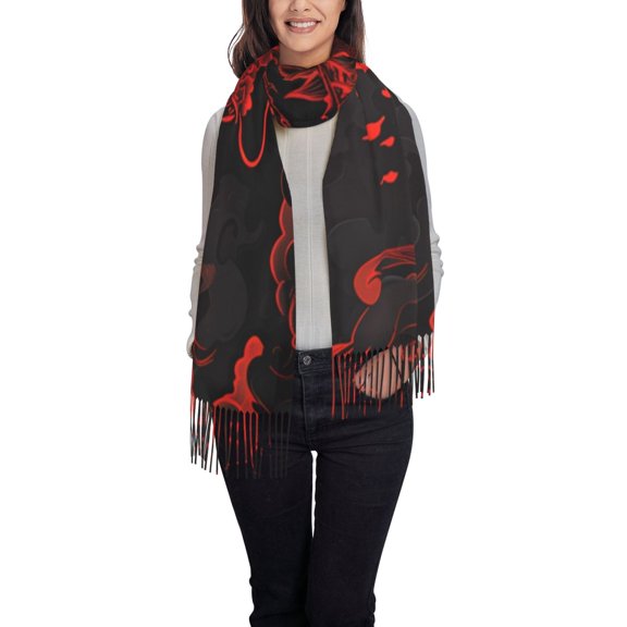 Xecao Red Dragon On Black Pattern Womens Winter Scarf Fall Scarf Oversized Large Scarf for Women Warm Shawl Wrap