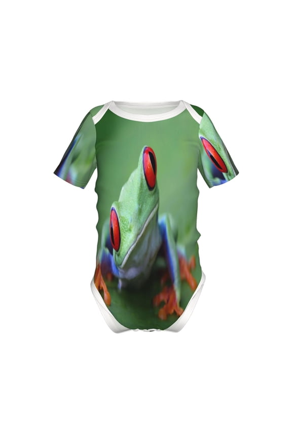 Red-Eyed Tree Frog-1 Pattern Baby Climbing Bodysuit Short Sleeve Onesie Unisex 0-12 Months Baby Shirt Newborn Outfits Crotch snap design-