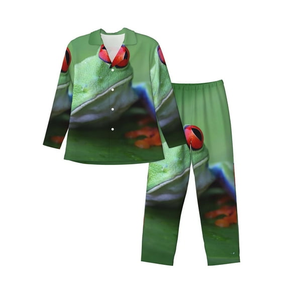 Xecao Red-Eyed Tree Frog-1 Print Pajamas Set Mens Pajamas Long Sleeve Loungewear Two-Piece Sleepwear Button-Down Pjs Set,2PJS-Large