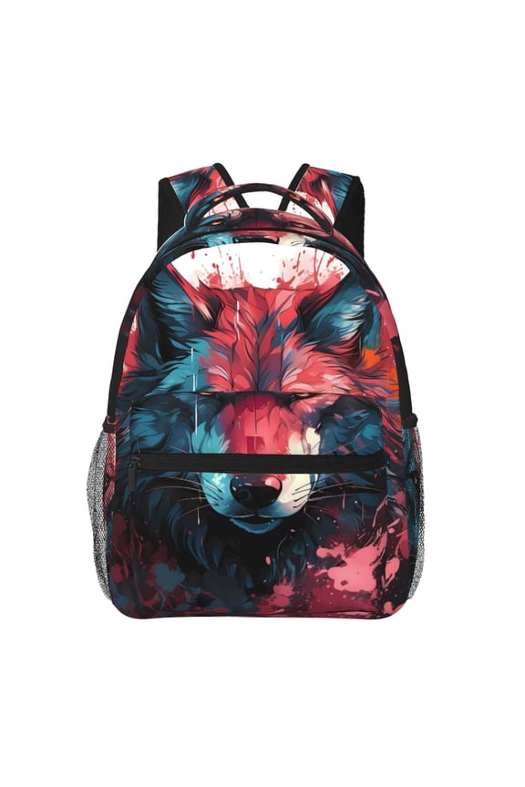 Red Flame Wolf Head Backpack, a stylish and functional choice for both men and women, is the perfect basic bookbag for college, work, or travel