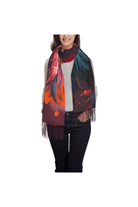 Red Flame Wolf Head Pattern Womens Winter Scarf Fall Scarf Oversized Large Scarf for Women Warm Shawl Wrap