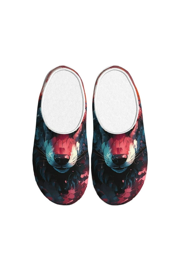 Red Flame Wolf Head Print Cotton Slippers Fuzzy Warm Cozy Slippers Non Slip House Slippers For Indoor Outdoor Cotton Slippers House Slippers-37/38