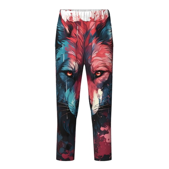 Xecao Red Flame Wolf Head Print Teenagers' Pajama Pants Long Sleep Pants Soft Elastic Waist Pajama Bottoms Elastic waist with 2 Pockets 5-16 Years-Large