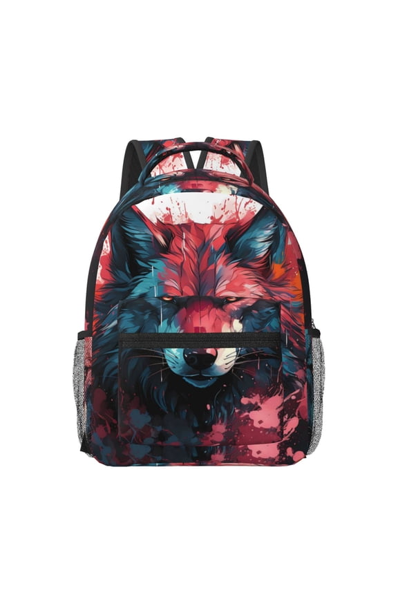 Red Flame Wolf Head Travel Backpack: A spacious, stylish computer backpack ideal for men and women, perfect for college, school, or daily travels