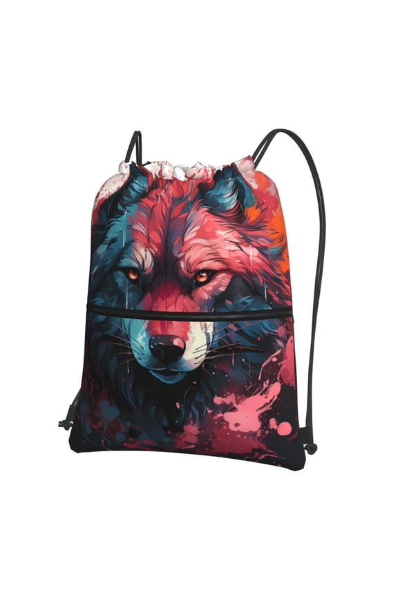 Red Flame Wolf Head for Drawstring Bags,Pull String Backpack Bags,String Bag Sackpack
