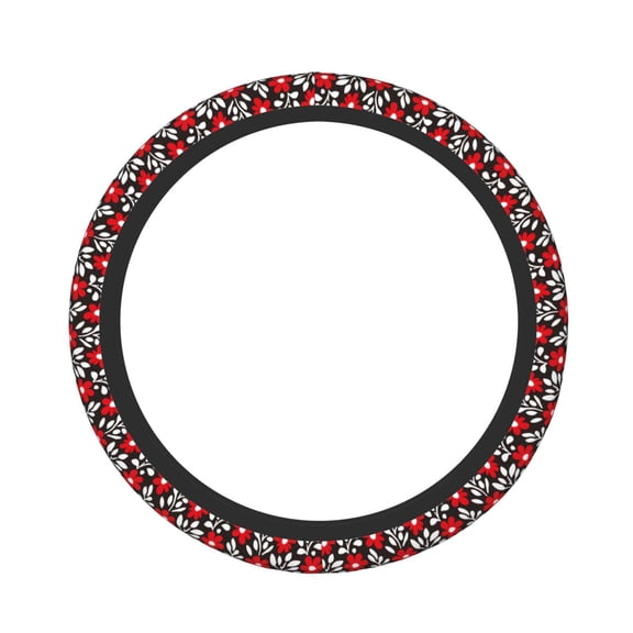 Xecao Red Floral patten Stretch Elastic Steering Wheel Cover, fits all vehicles, 15-inch diameter