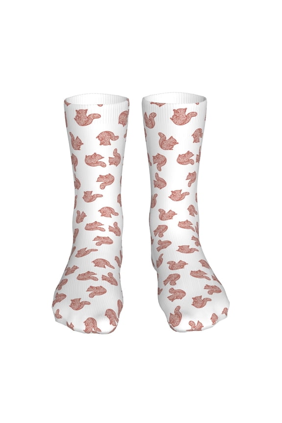 Red Fox Print Fashion No Heel Casual Crew Socks Cushioned Breathable for Men Women - Moisture wicking,Not easy to fade Suitable for daily