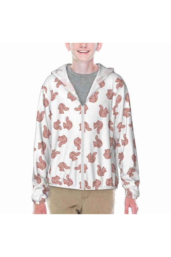 Red Fox Print Fishing Shirts for teenager Long Sleeve UV Sun Protection Hoodie with Zipper Outdoor Hiking Shirts-XX-Large