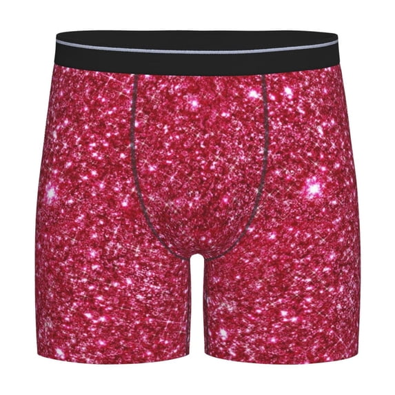 Xecao Red Glitter Print Boxer Briefs for Men's Stretch Moisture-Wicking Underwear, Mid-Rise Classics breathable fabric
