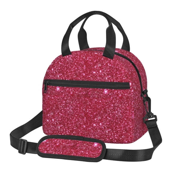 Xecao Red Glitter Print Insulated Lunch Box, Lunch Cags Lunch Bag Featuring An Adjustable Shoulder Strap