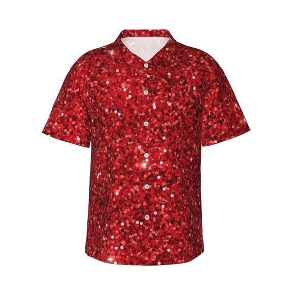 Xecao Red Glitter print Hawaiian shirt - a stylish short-sleeve button-down for men, perfect for casual beach and tropical outings.