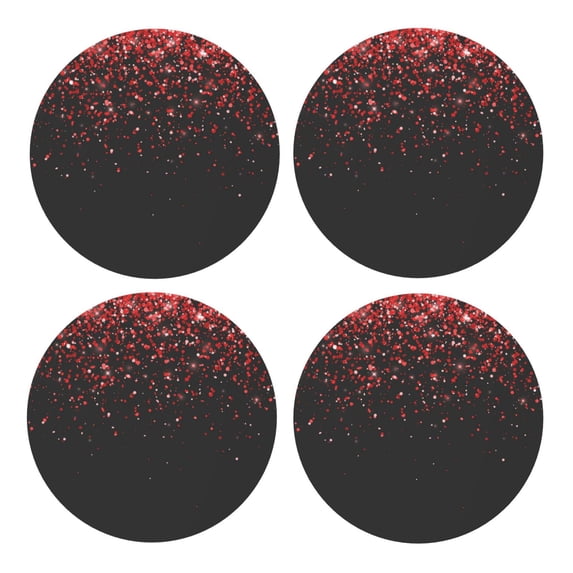 Xecao Red Glitter1 for MDF Cork Coaster 4 Pcs,Drink Coasters,Suit for House Warming Gifts New Home ,Coffee Table Decor-Round Shape