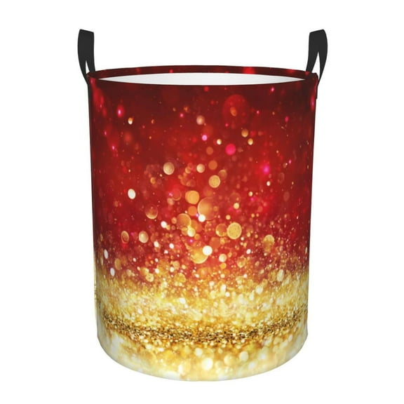 Xecao Red Gold Glitter Print Laundry Hamper Basket,designed for Blanket Storage and Nursery Clothes in the Bedroom