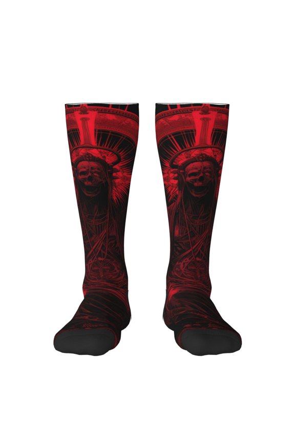 Red Gothic Skeleton Throne Print Compression Socks for Both Men And Women for Running, Travel, Flight, Nurse