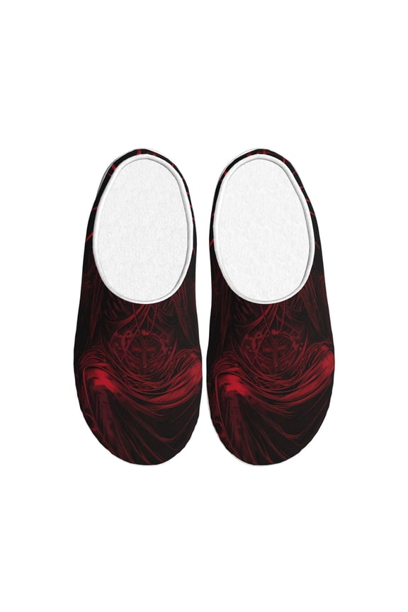 Red Gothic Skeleton Throne Print Cotton Slippers Fuzzy Warm Cozy Slippers Non Slip House Slippers For Indoor Outdoor Cotton Slippers House Slippers-37/38