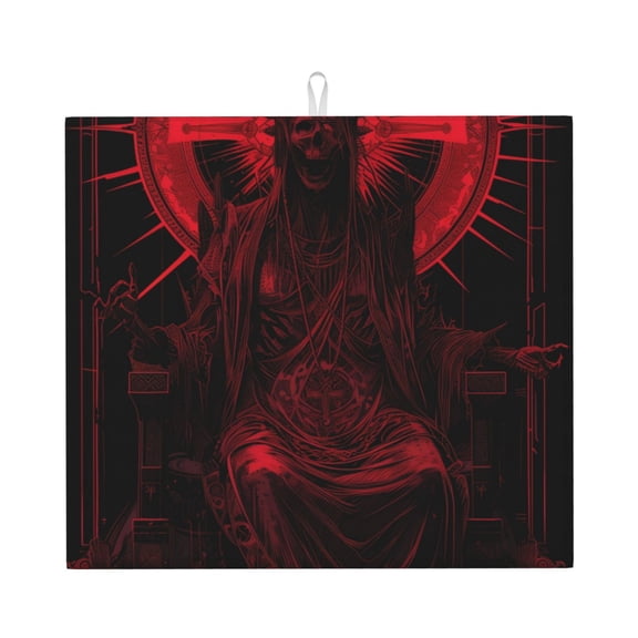 Xecao Red Gothic Skeleton Throne Print Dish Drying Mat for Kitchen Counter,Absorbent Coffee Bar Mat, Dish Drainer Rack Mats,Dining Room Decoration