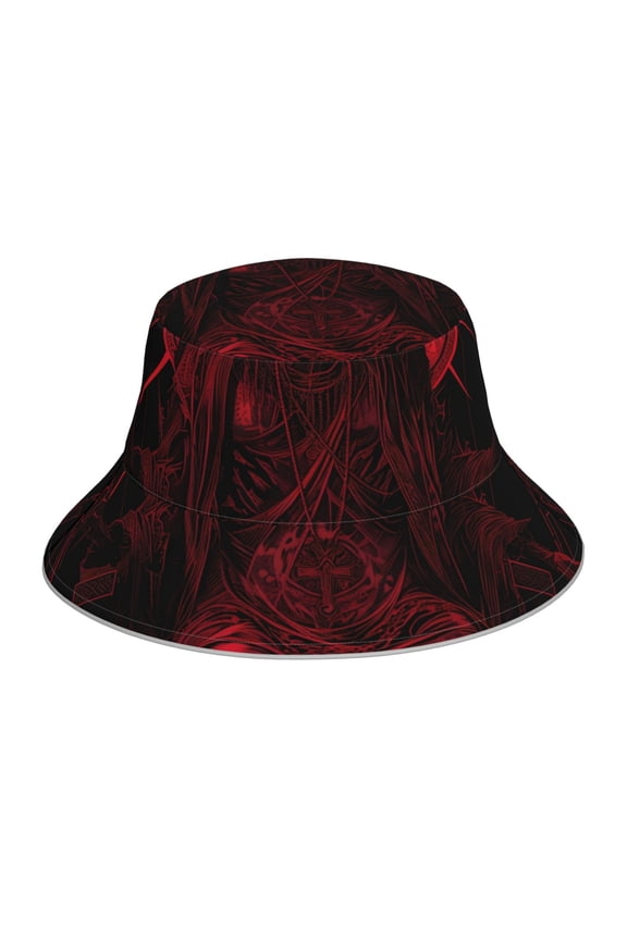 Red Gothic Skeleton Throne Print Men and Women Night Reflective Hat Runner Cap Visor Bucket Hat Boonie Cap