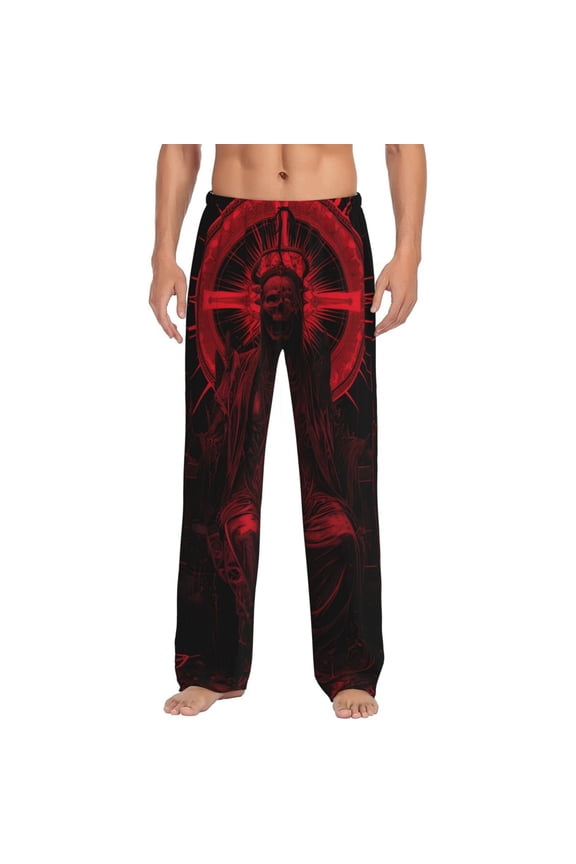 Red Gothic Skeleton Throne Print Men's Straight Lounge Pajama Pants - The Ultimate in Comfortable Sleepwear-Medium