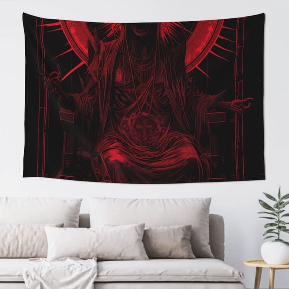 Xecao Red Gothic Skeleton Throne Print Tapestry, Wall Hanging Room Funny Decor, Backdrop Room Decor for Bedroom Living Room dormitory