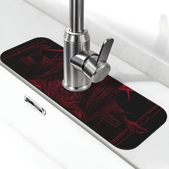 Xecao Red Gothic Skeleton Throne for Kitchen Sink Splash Guard Faucet Mat , Faucet Guard & Draining mat, (15" X 5.5" )