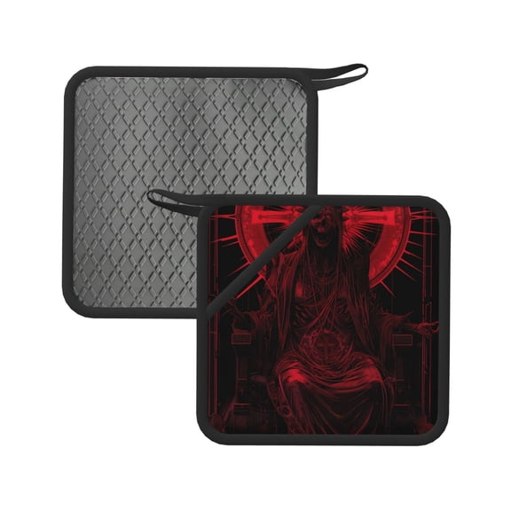 Xecao Red Gothic Skeleton Throne for Silicone Trivet Mats - Heat Resistant Pot Holders, Multipurpose Non-Slip Hot Pads