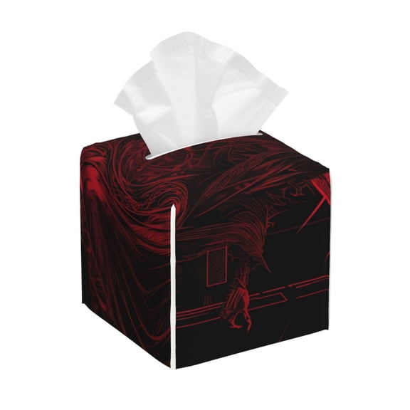 Xecao Red Gothic Skeleton Throne for Tissue Box Cover Holder Square - Leather Decorative Organizer for Tabletop, Bathroom, Car, Office